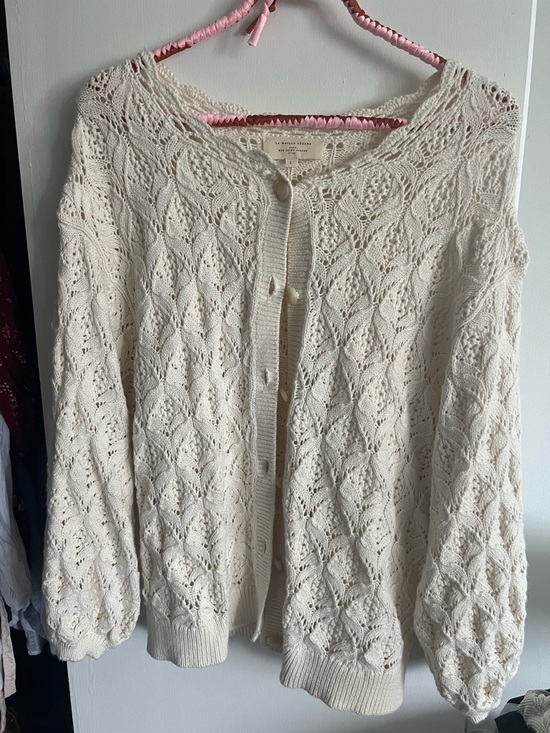 Sezane Sweaters - Sezane Cream Open-Knit Lace-Pattern Button Cardigan
